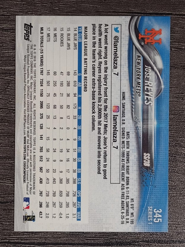 2018 Topps #345 Jose Reyes