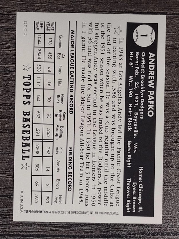 2002 Topps '52 Reprints #52R4 Andy Pafko