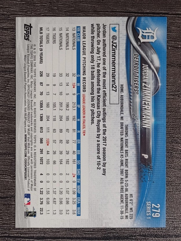 2018 Topps #279 Jordan Zimmermann