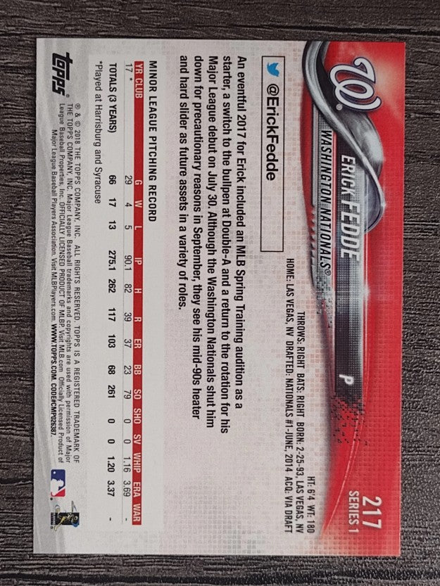2018 Topps #217 Erick Fedde RC