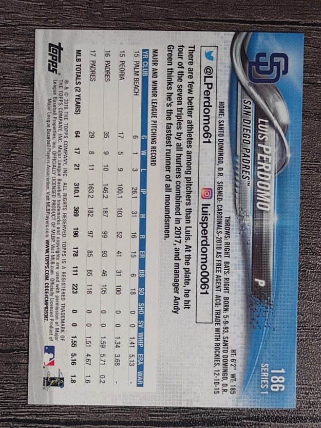 2018 Topps #186 Luis Perdomo