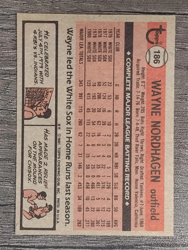 1981 Topps #186 Wayne Nordhagen