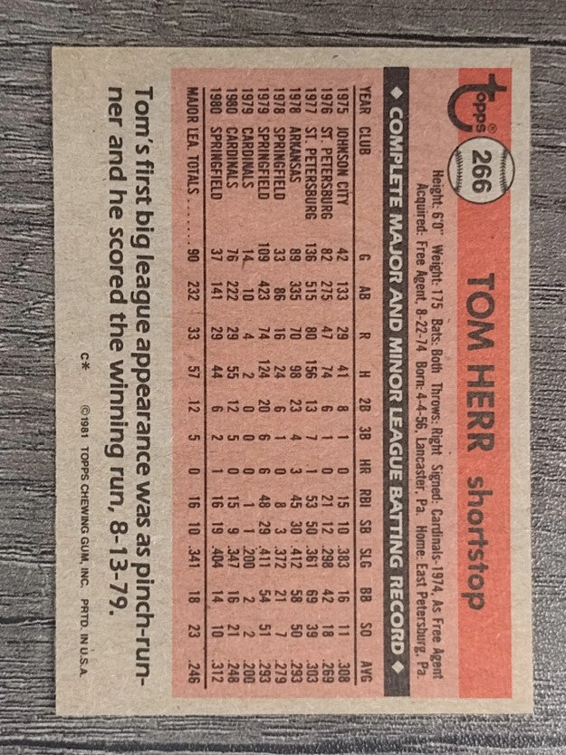 1981 Topps #266 Tom Herr