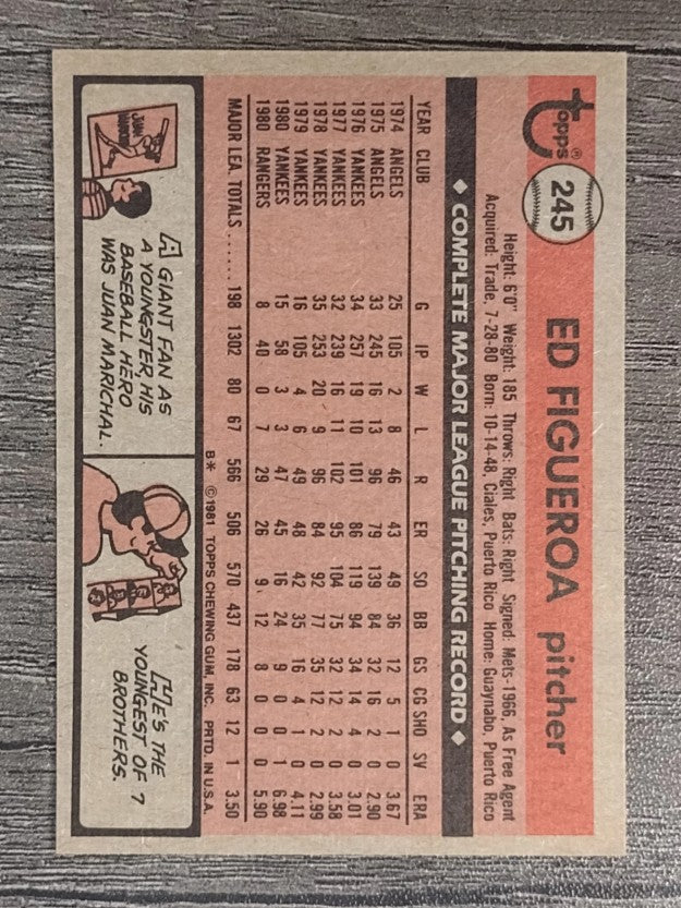 1981 Topps #245 Ed Figueroa