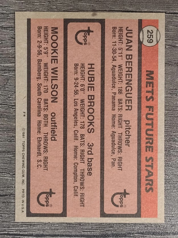 1981 Topps #259 Juan Berenguer/Hubie Brooks RC/Mookie Wilson RC