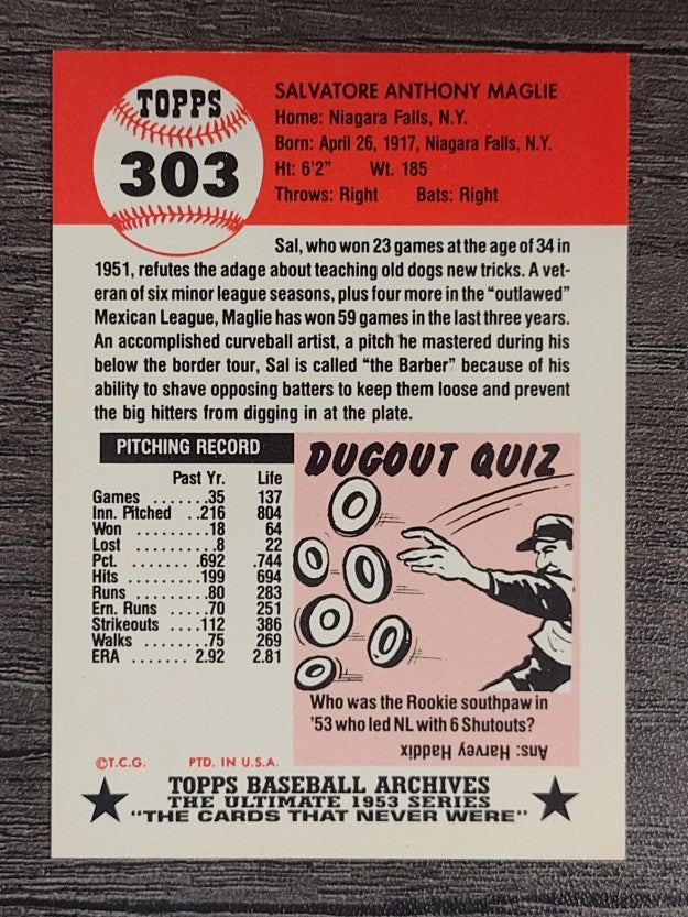 1991 Topps Archives '53 #303 Sal Maglie