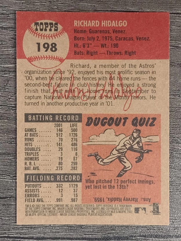 2002 Topps Heritage #198 Richard Hidalgo