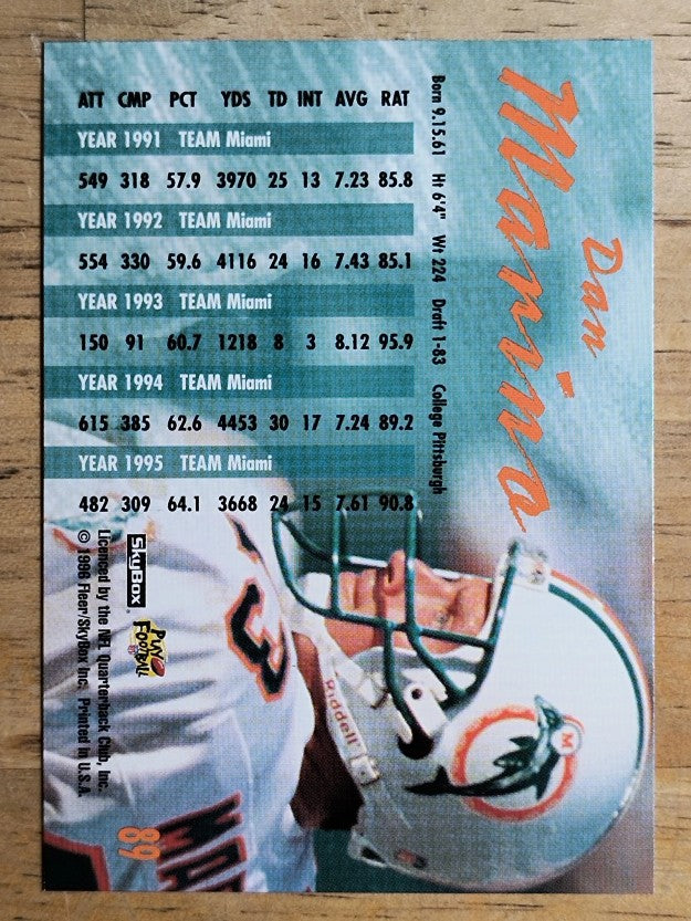1996 SkyBox Impact Rookies #89 Dan Marino AIR