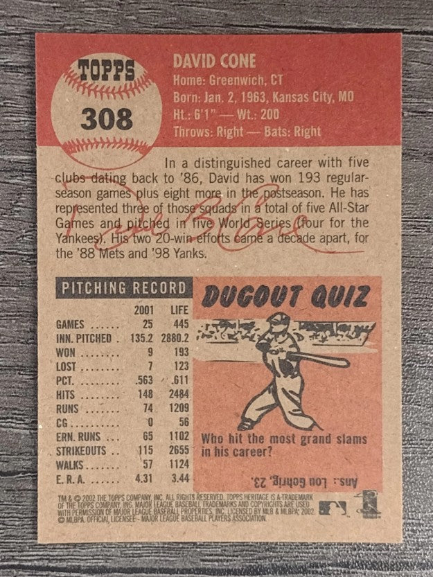 2002 Topps Heritage #308 David Cone