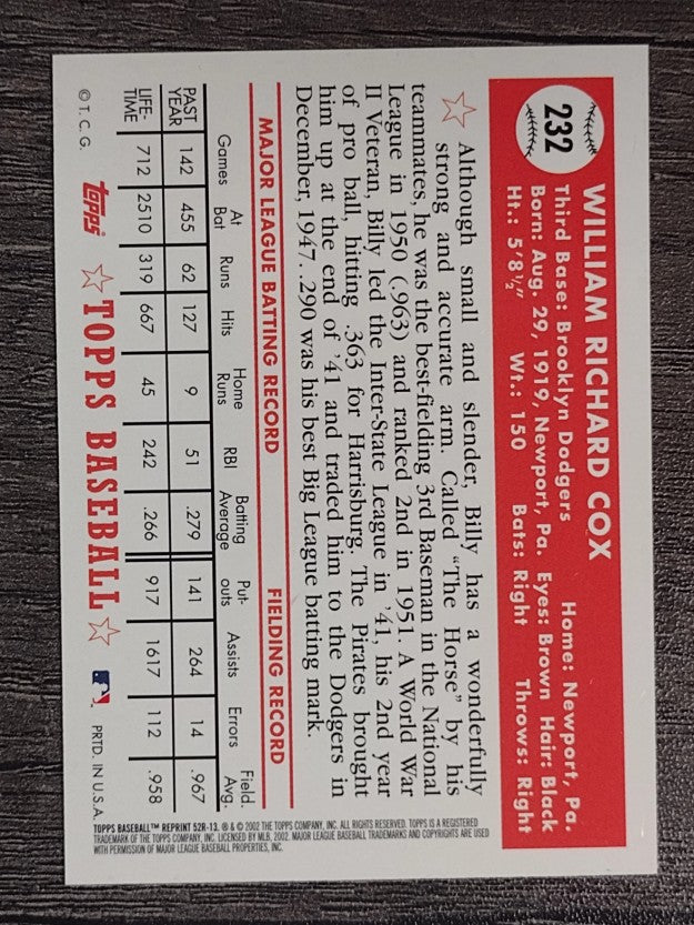 2002 Topps '52 Reprints #52R13 Billy Cox (EXMT)