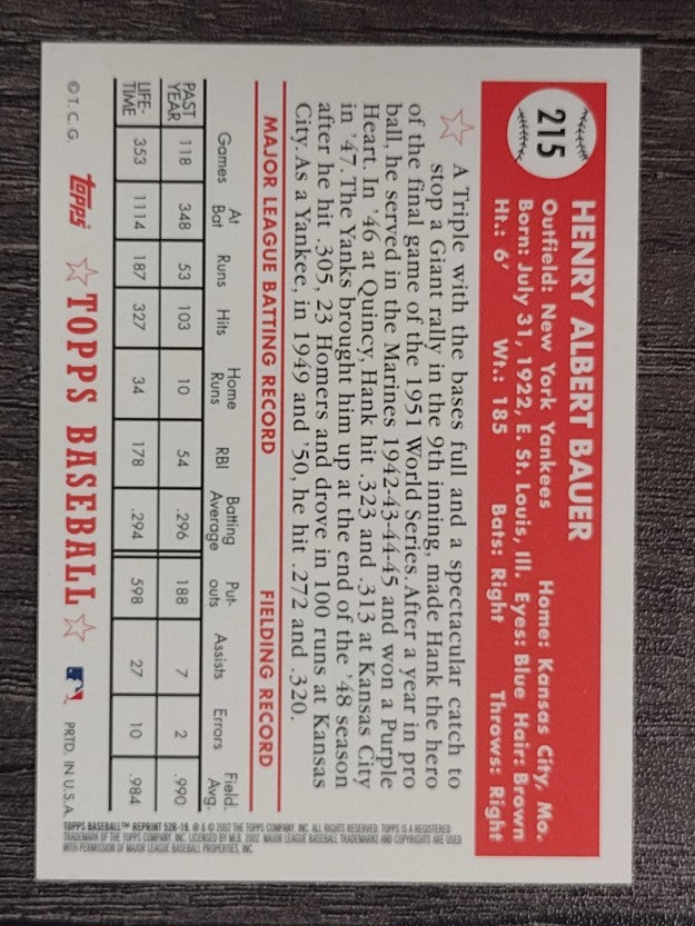 2002 Topps '52 Reprints #52R19 Hank Bauer (EXMT)