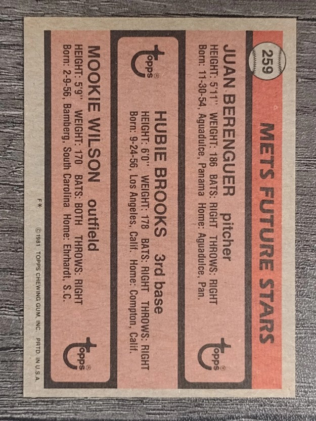 1981 Topps #259 Juan Berenguer/Hubie Brooks RC/Mookie Wilson RC (EXMT)
