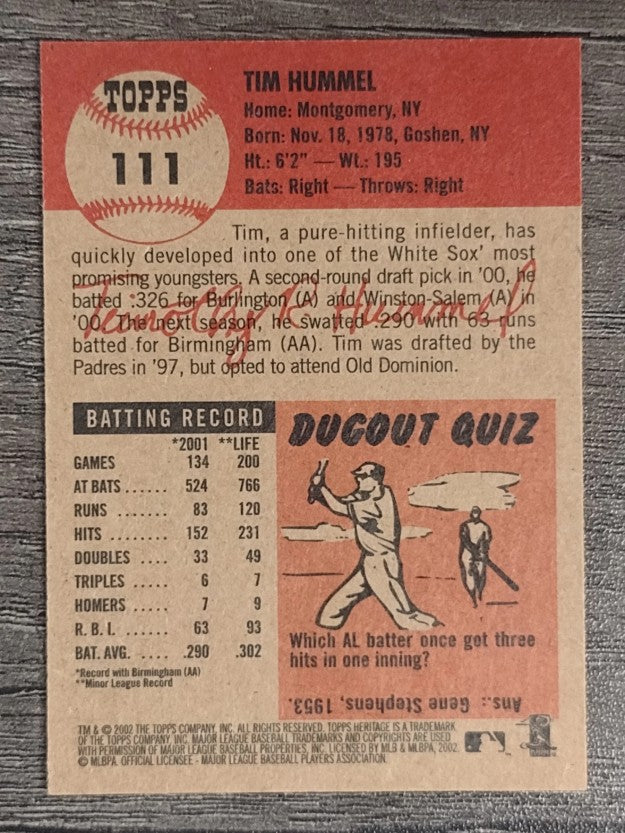 2002 Topps Heritage #111 Tim Hummel RC