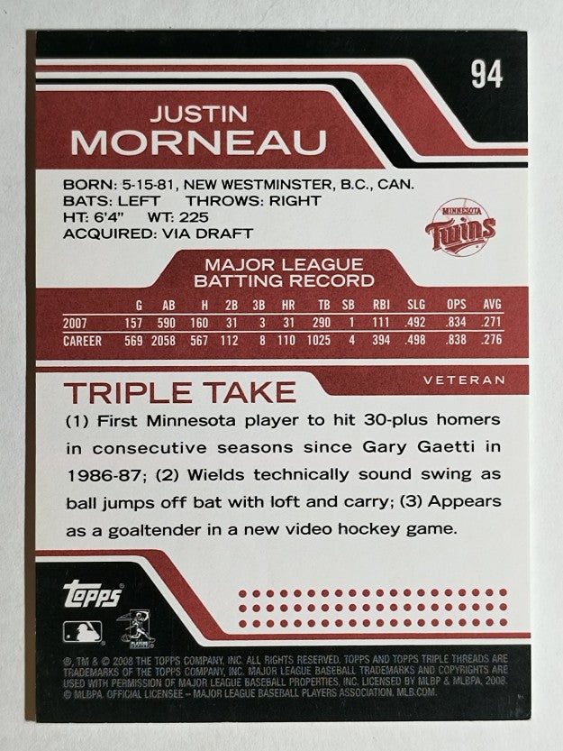 2008 Topps Triple Threads #94 Justin Morneau