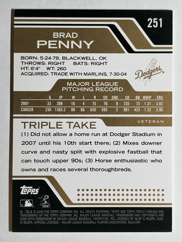 2008 Topps Triple Threads Gold #251 Brad Penny