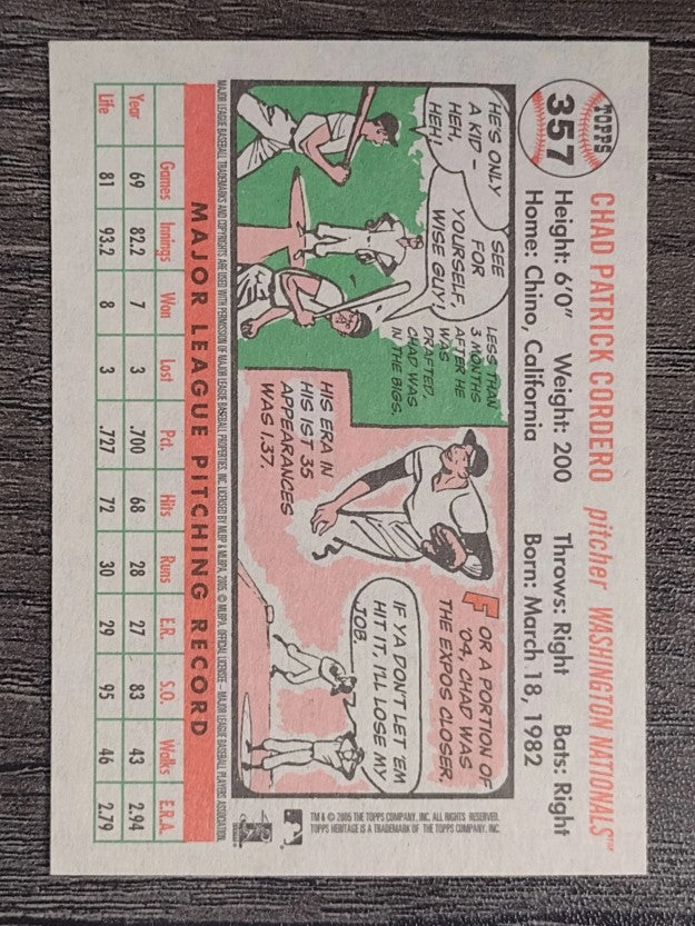 2005 Topps Heritage White Backs #357 Chad Cordero