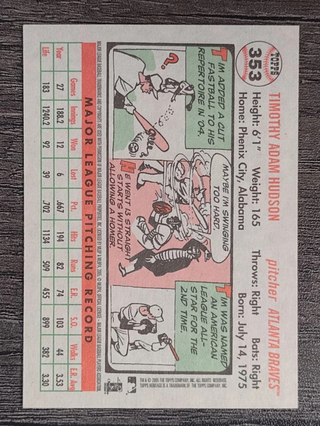 2005 Topps Heritage White Backs #353 Tim Hudson Atl Cap