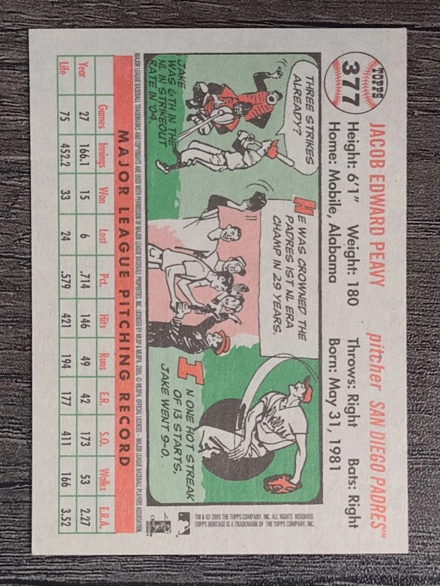 2005 Topps Heritage White Backs #377 Jake Peavy