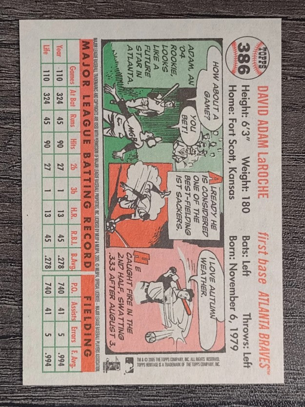 2005 Topps Heritage White Backs #386 Adam LaRoche
