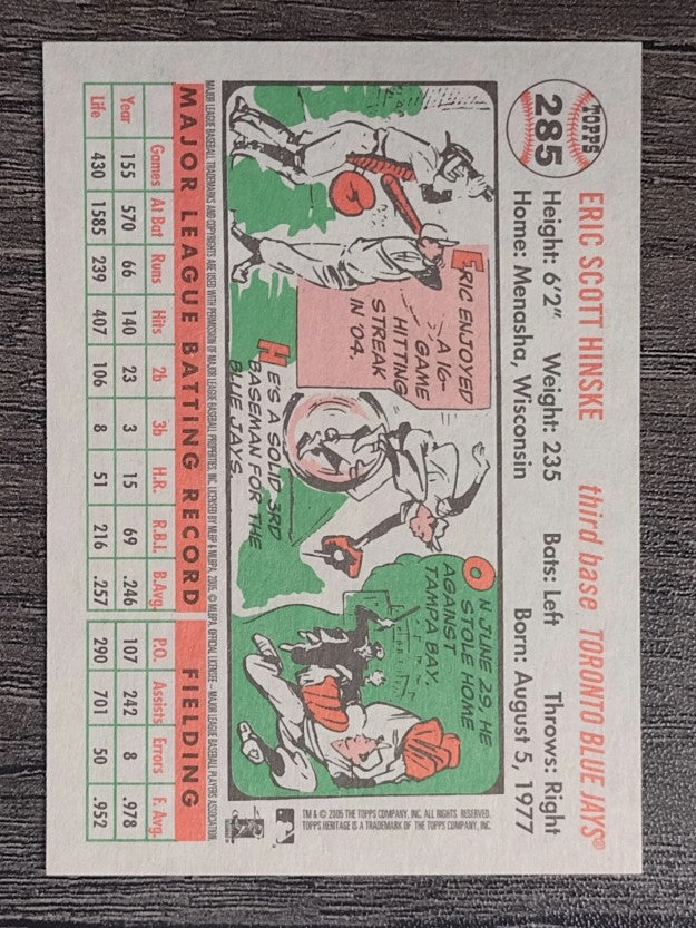 2005 Topps Heritage White Backs #285 Eric Hinske