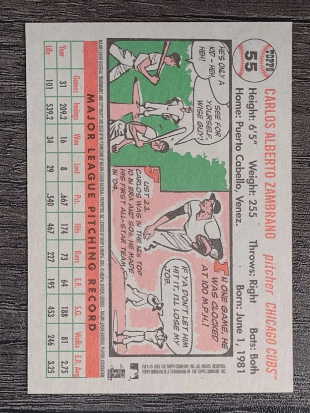 2005 Topps Heritage White Backs #55 Carlos Zambrano