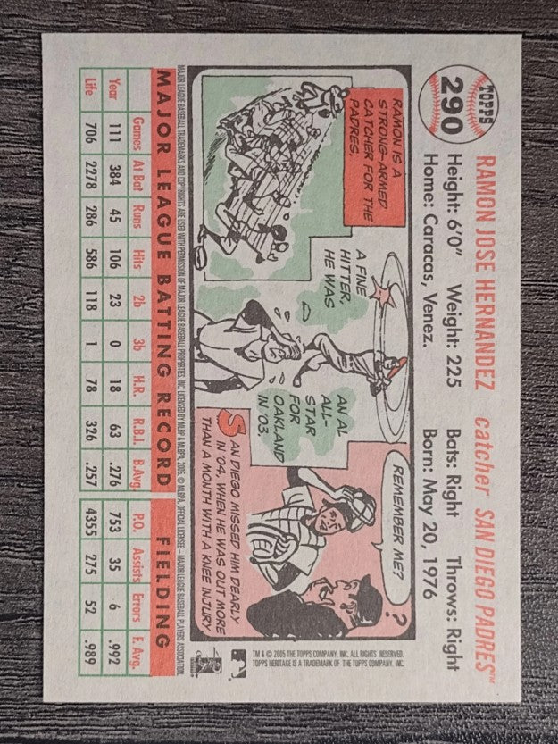 2005 Topps Heritage White Backs #290 Ramon Hernandez