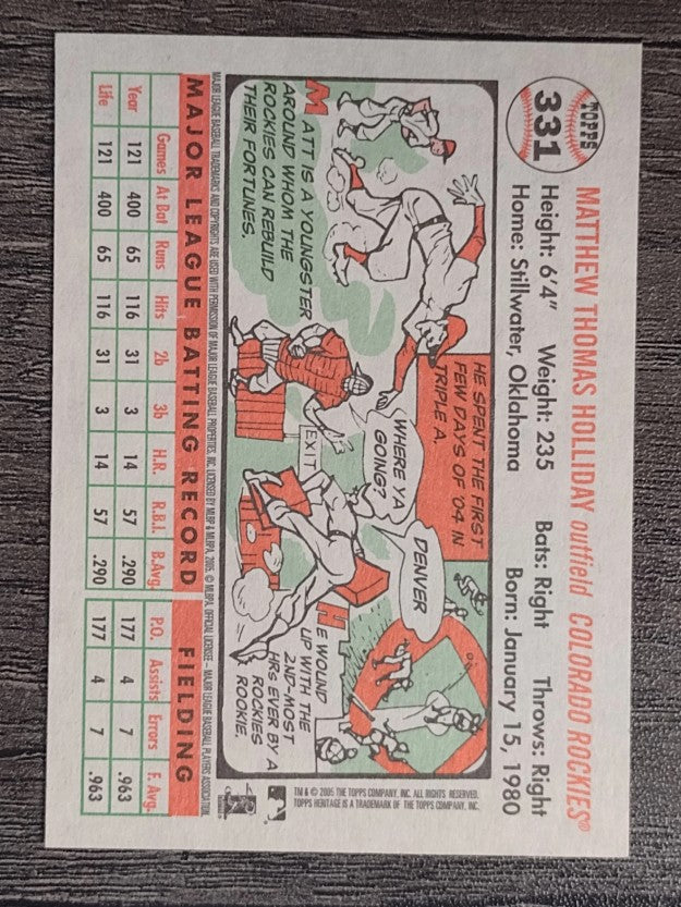 2005 Topps Heritage White Backs #331 Matt Holliday