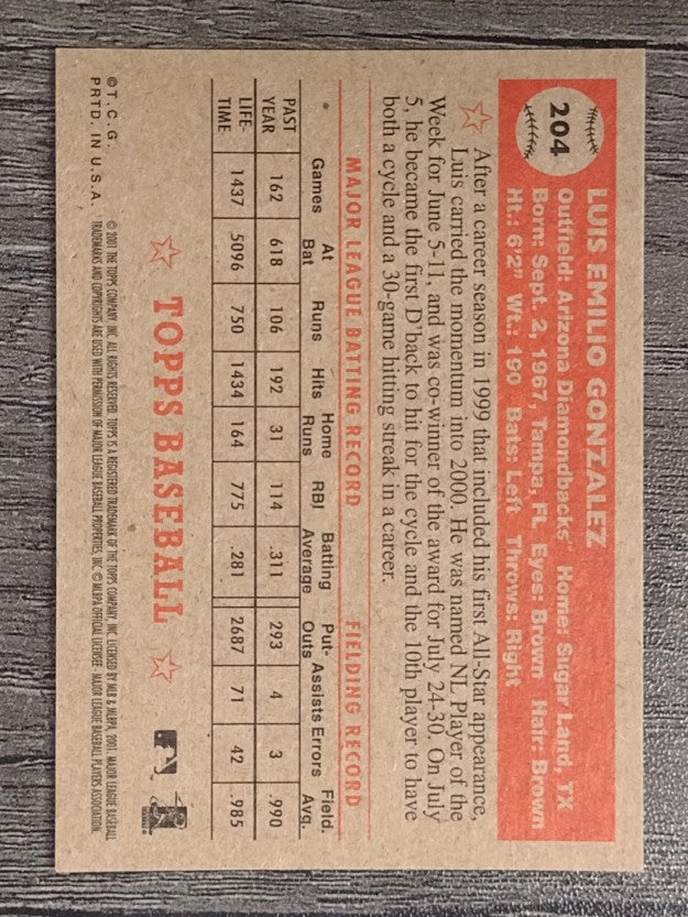 2001 Topps Heritage #204 Luis Gonzalez