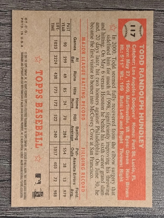 2001 Topps Heritage #117 Todd Hundley