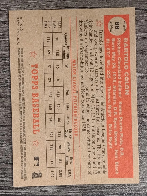 2001 Topps Heritage #88 Bartolo Colon
