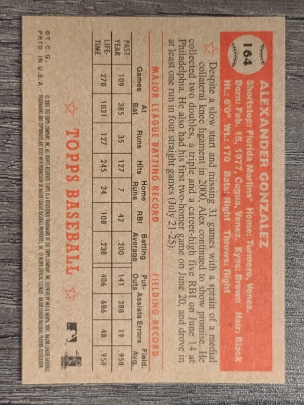 2001 Topps Heritage #164 Alex Gonzalez
