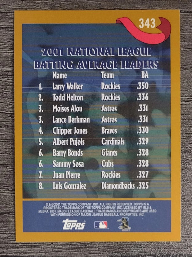 2002 Topps #343 Larry Walker/Todd Helton/Moises Alou/Lance Berkman LL