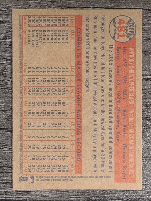 2006 Topps Heritage #481 Tony Clark