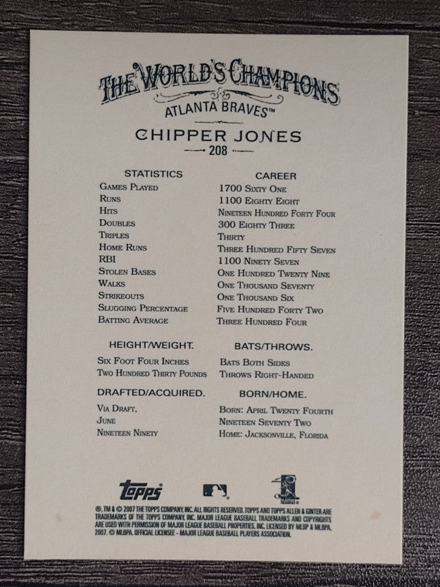 2007 Topps Allen and Ginter #208 Chipper Jones