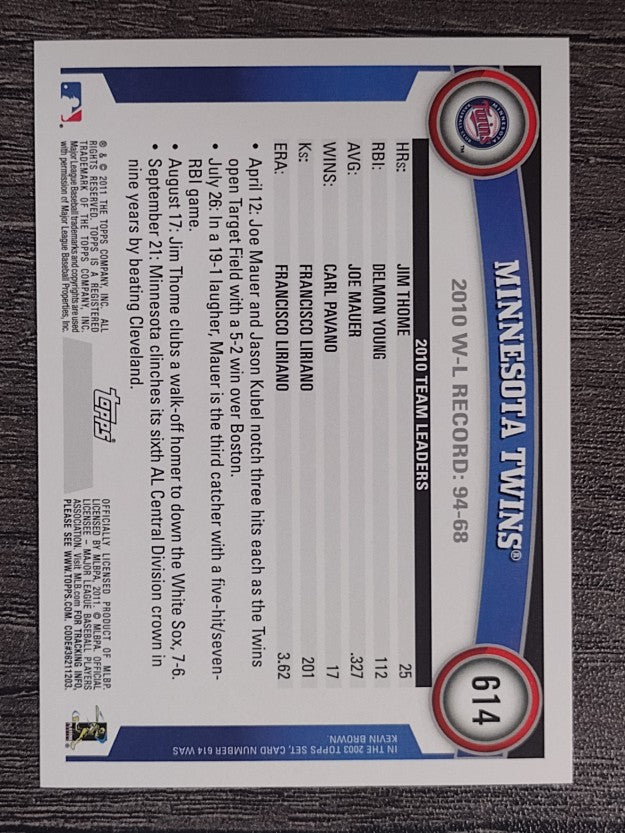 2011 Topps #614 Minnesota Twins TC