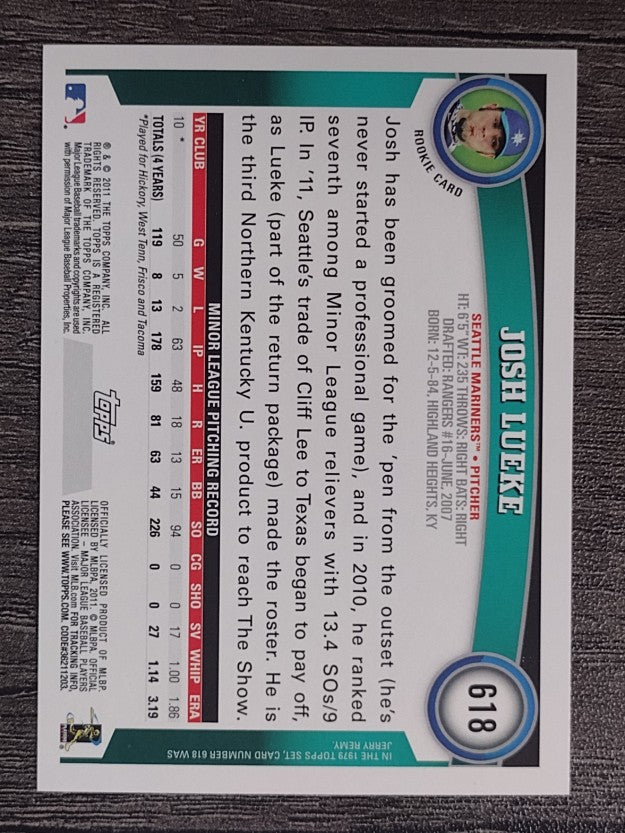 2011 Topps #618 Josh Lueke RC