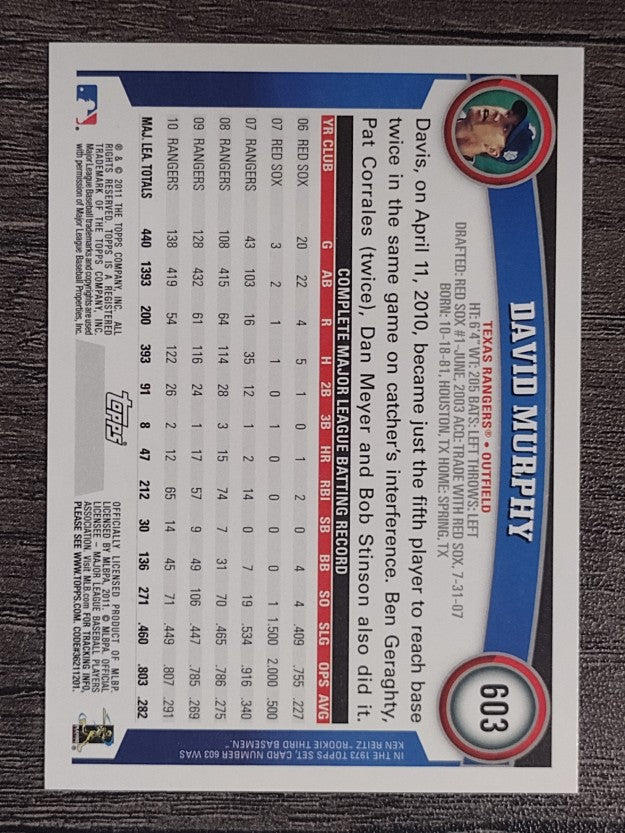 2011 Topps #603 David Murphy