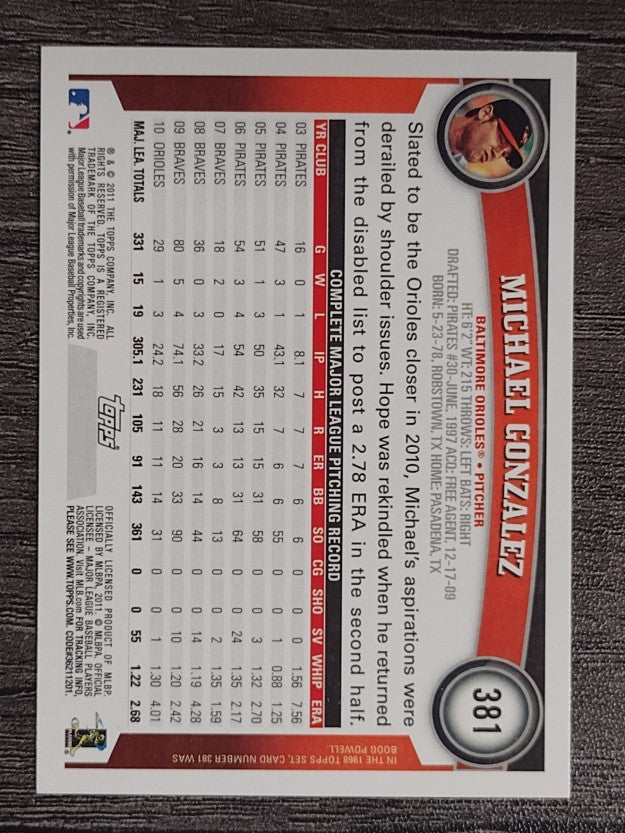 2011 Topps #381 Michael Gonzalez