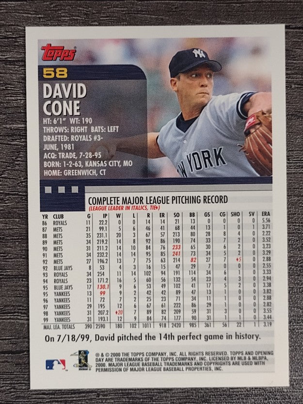 2000 Topps Opening Day #58 David Cone
