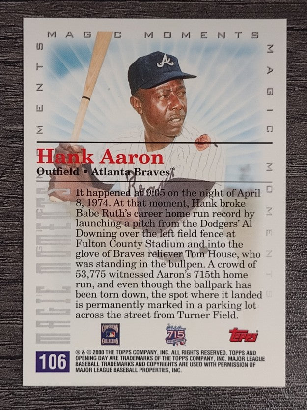 2000 Topps Opening Day #106 Hank Aaron MM 715th HR (NM)