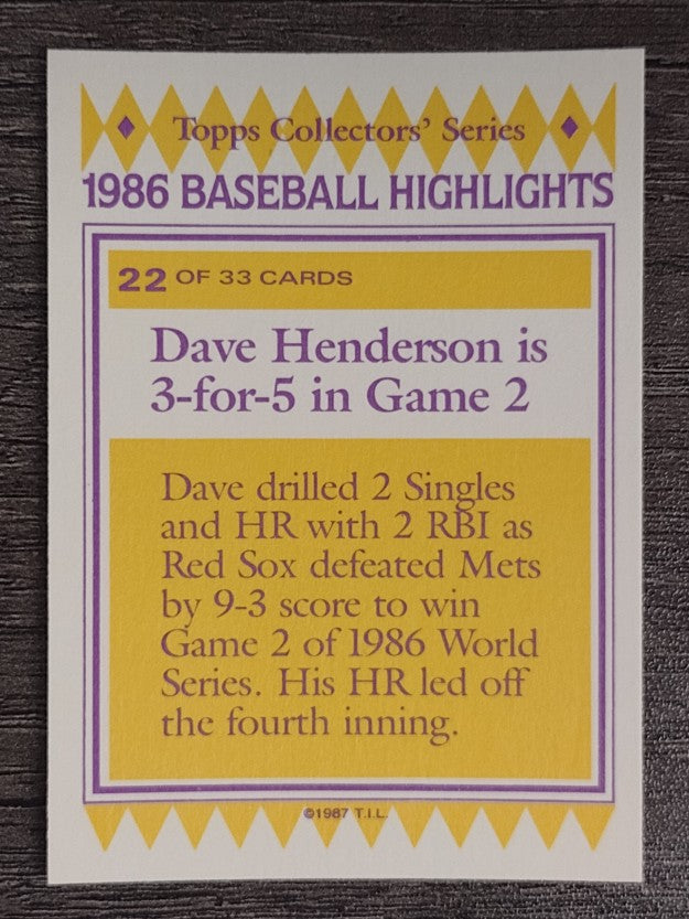 1987 Woolworth's Topps #22 Dave Henderson