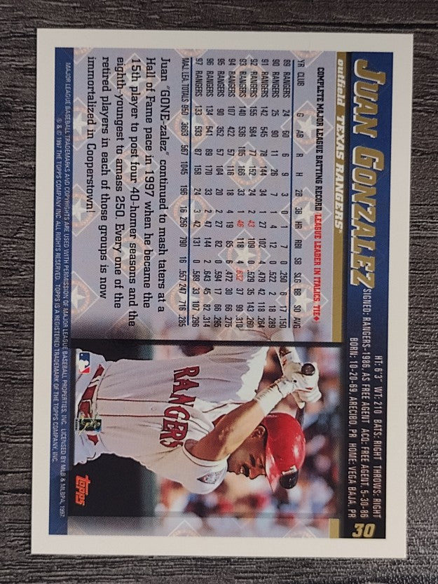 1998 Topps #30 Juan Gonzalez