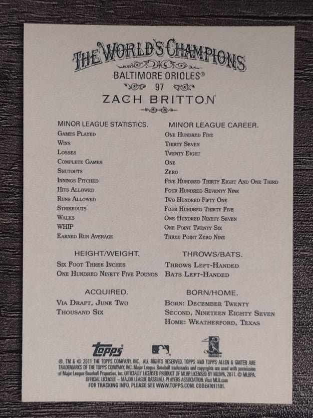 2011 Topps Allen and Ginter #97 Zach Britton RC