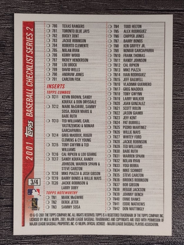2001 Topps Checklist #3 Series 2
