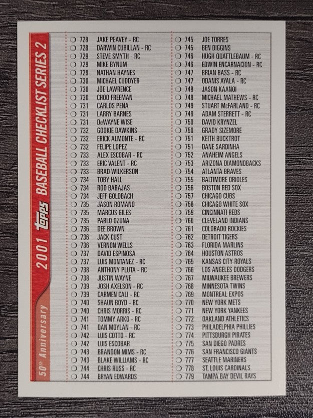 2001 Topps Checklist #3 Series 2