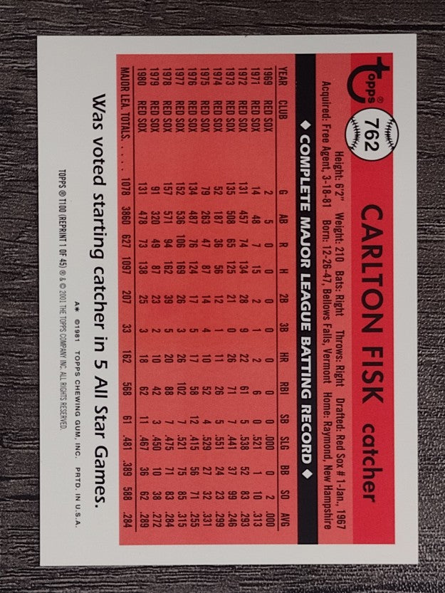 2001 Topps Traded #T100 Carlton Fisk 81