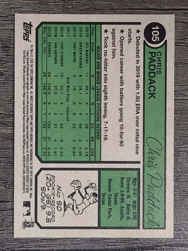 2020 Topps Archives #105 Chris Paddack