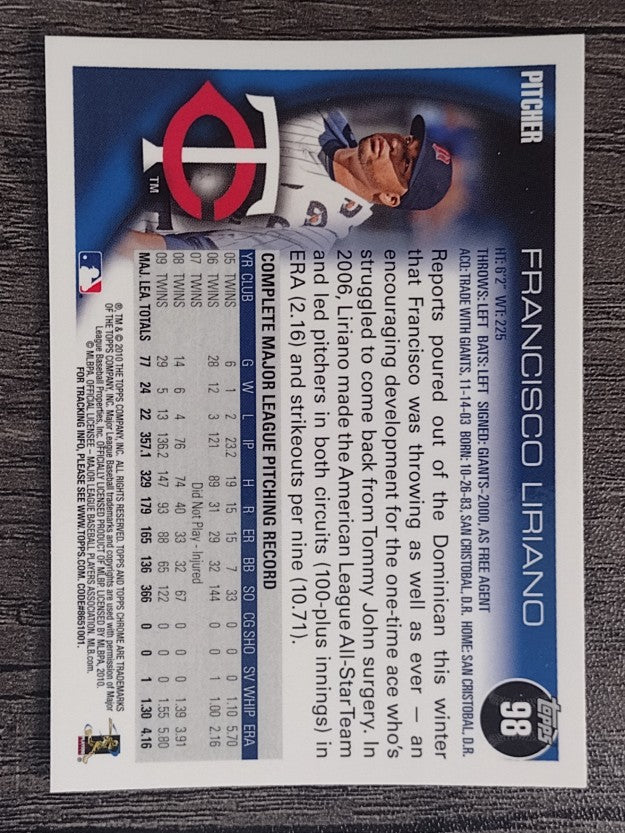 2010 Topps Chrome #98 Francisco Liriano