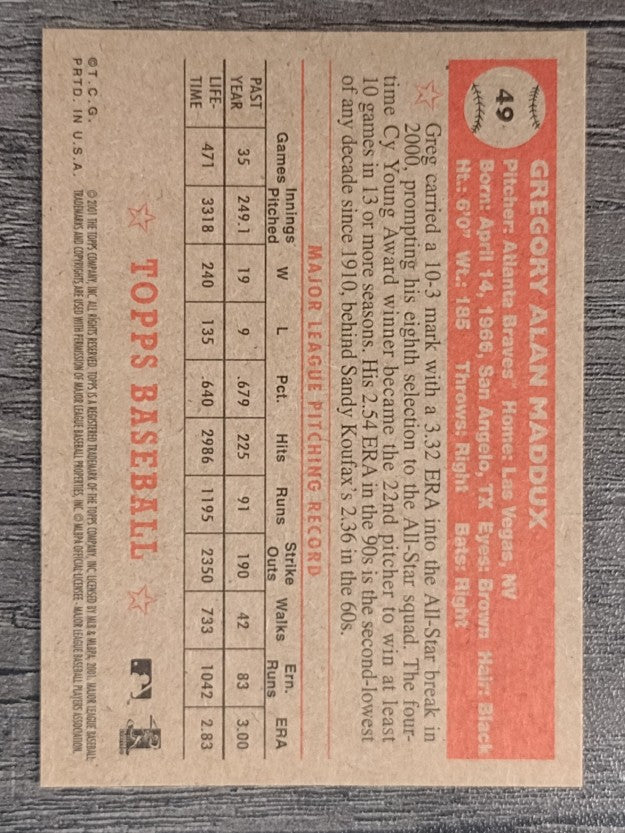 2001 Topps Heritage #49 Greg Maddux