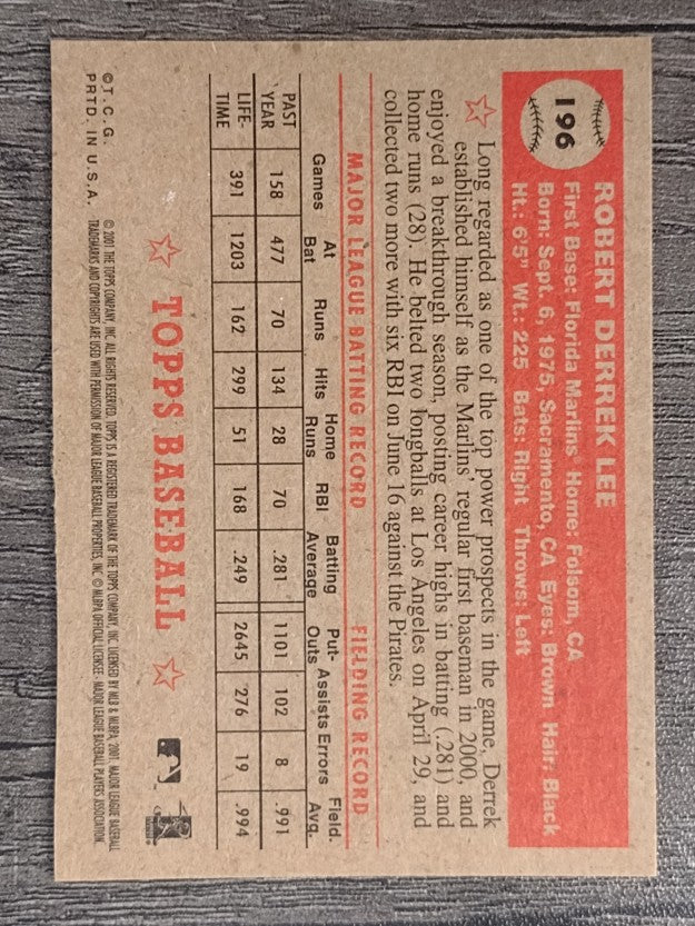 2001 Topps Heritage #196 Derrek Lee
